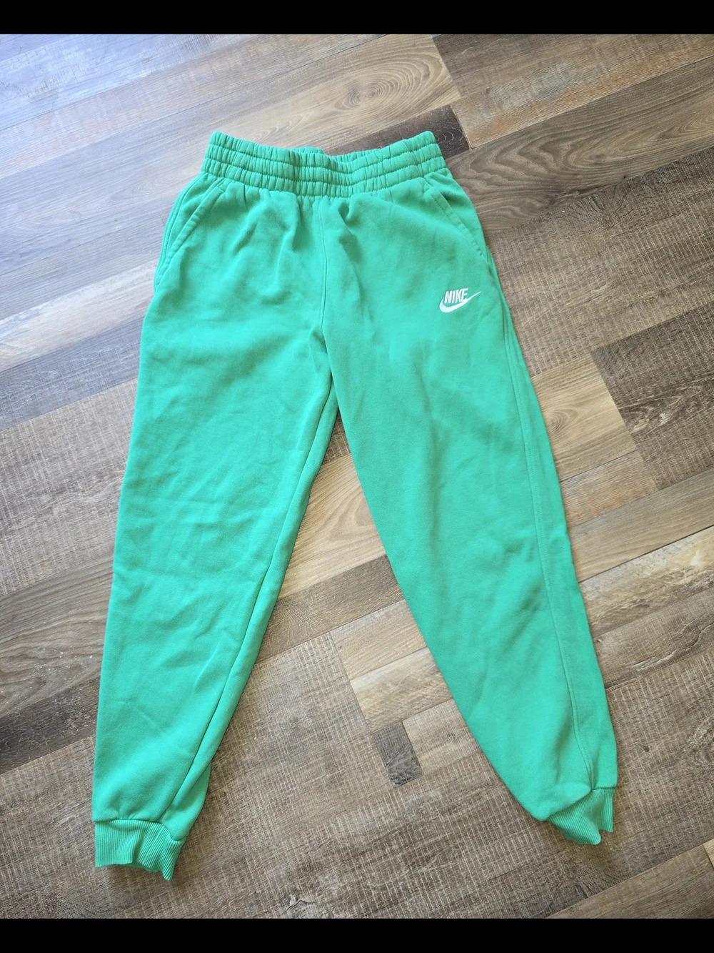 Nike Kids Bright Green Fleece Joggers with White Swoosh